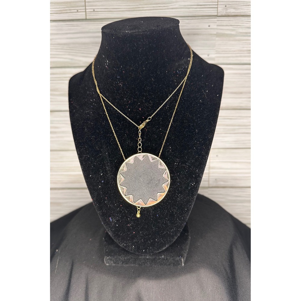 House of Harlow 1960 Vintage Necklace Gold Black Excellent Leather Medallion